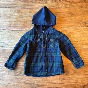Andy & Evan Blue & Green Plaid Hooded Button Front Shirt